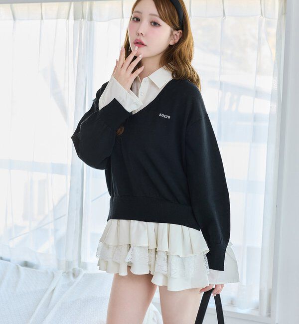  「ニットドッキングチュニックシャツワンピ」|ワンピース|