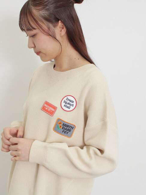 Samansa Mos2「ワッペン付スウェットライクニット」|ニット・セーター|