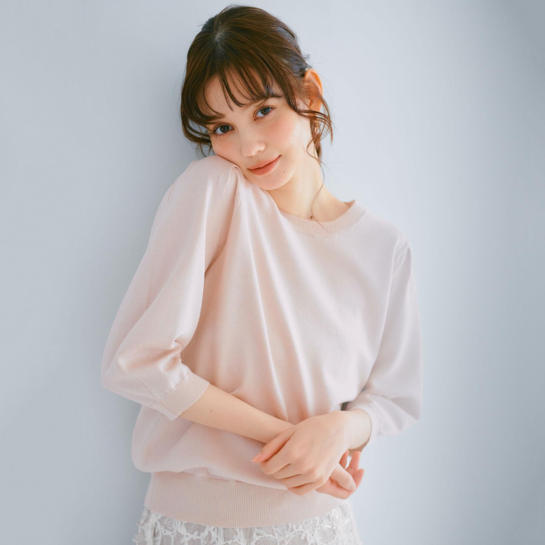 index「《7色展開/XS-LLサイズ》クルーネックデザインスリーブニット【洗濯機洗い可】」|ニット・セーター|ライトピンク(670