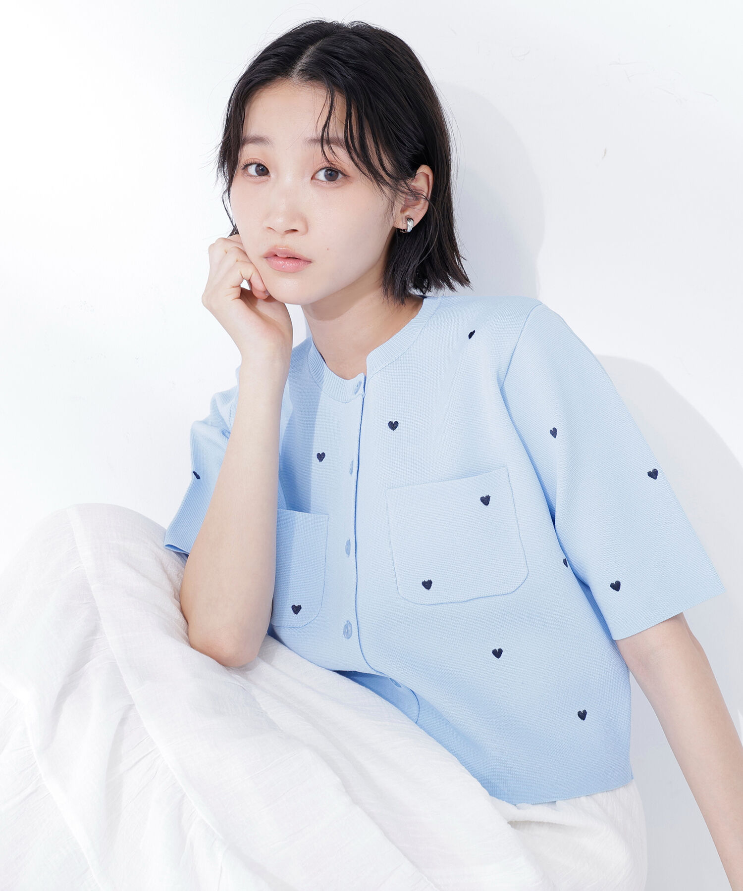  「ハート刺繍ニットジャケット」|ニット・セーター|ブルー2