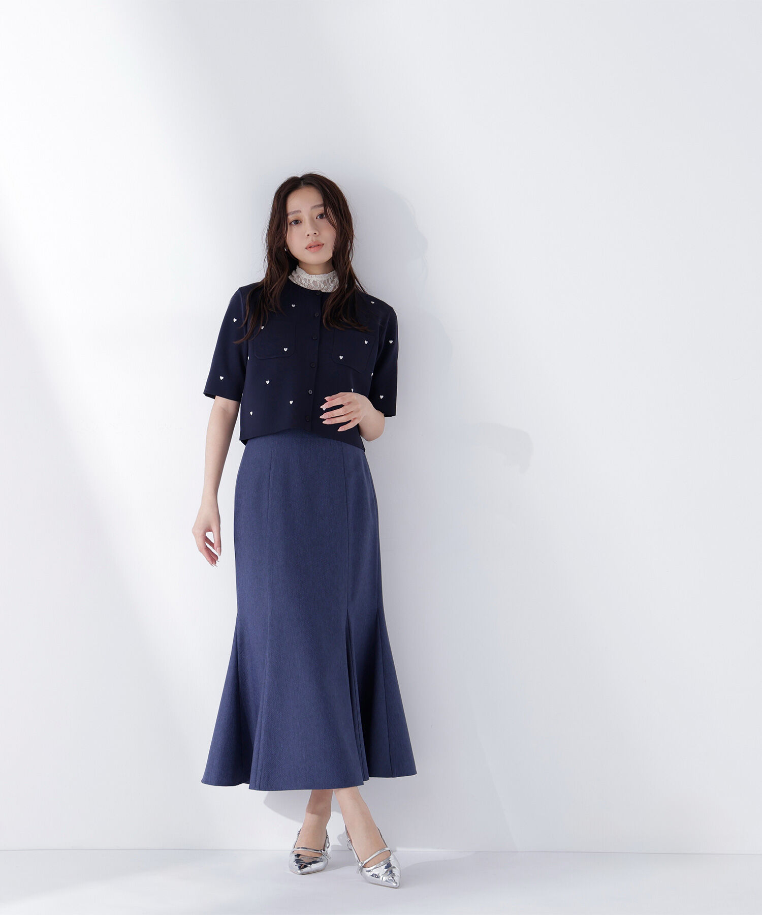  「ハート刺繍ニットジャケット」|ニット・セーター|