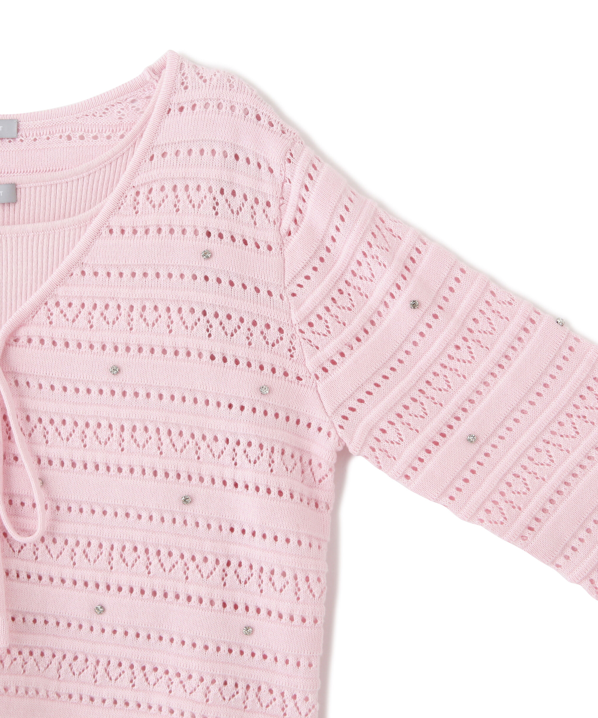  「ビジュー付きカギ編みアンサンブル」|ニット・セーター|