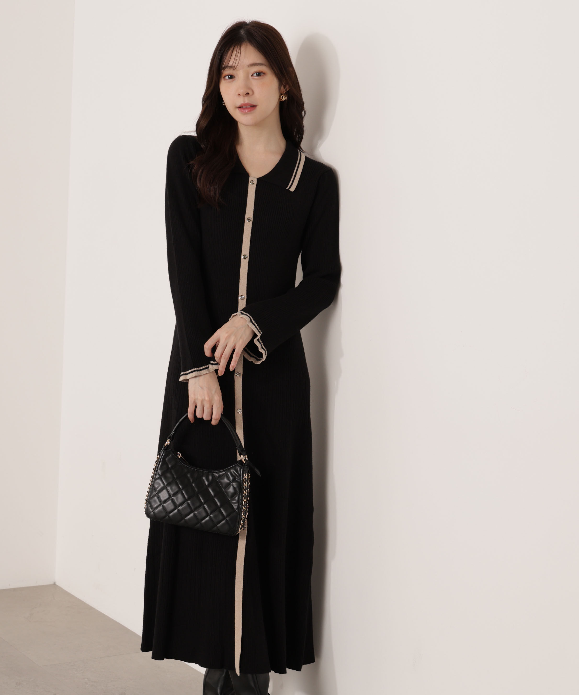 PROPORTION BODY DRESSING「《EDIT COLOGNE》バイカラー衿ニットワンピース 25AW」|ワンピース|