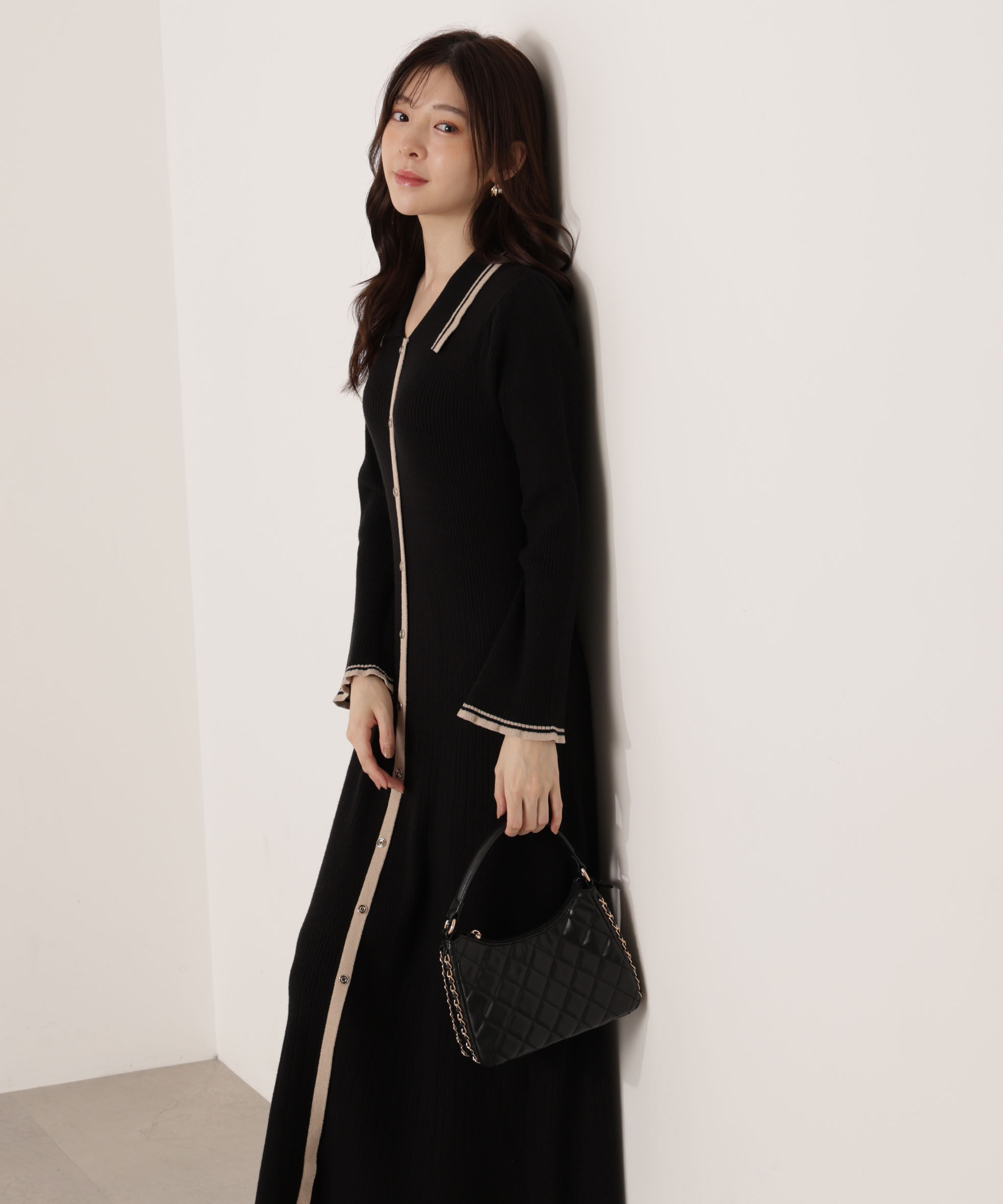 PROPORTION BODY DRESSING「《EDIT COLOGNE》バイカラー衿ニットワンピース 25AW」|ワンピース|