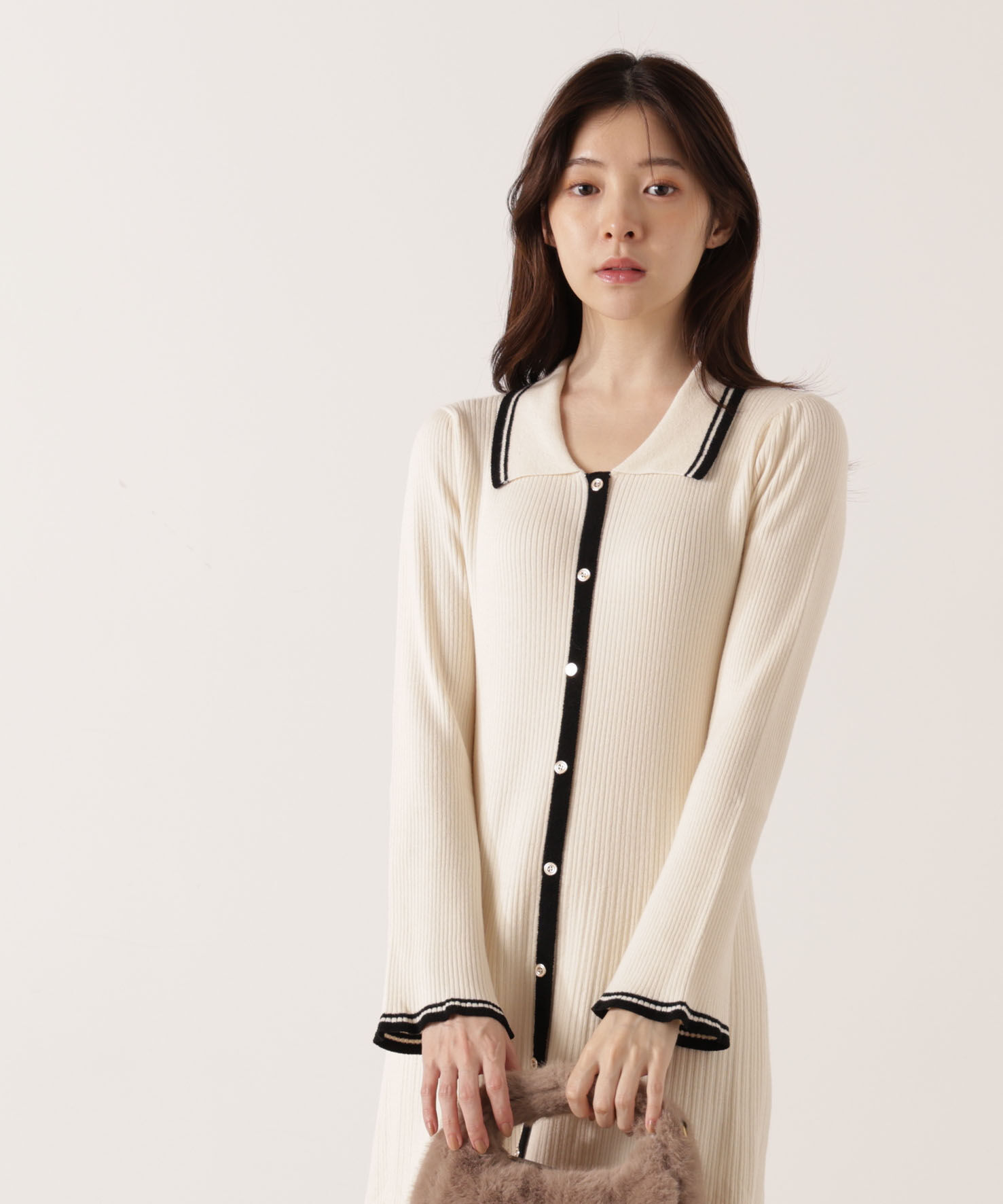 PROPORTION BODY DRESSING「《EDIT COLOGNE》バイカラー衿ニットワンピース 25AW」|ワンピース|