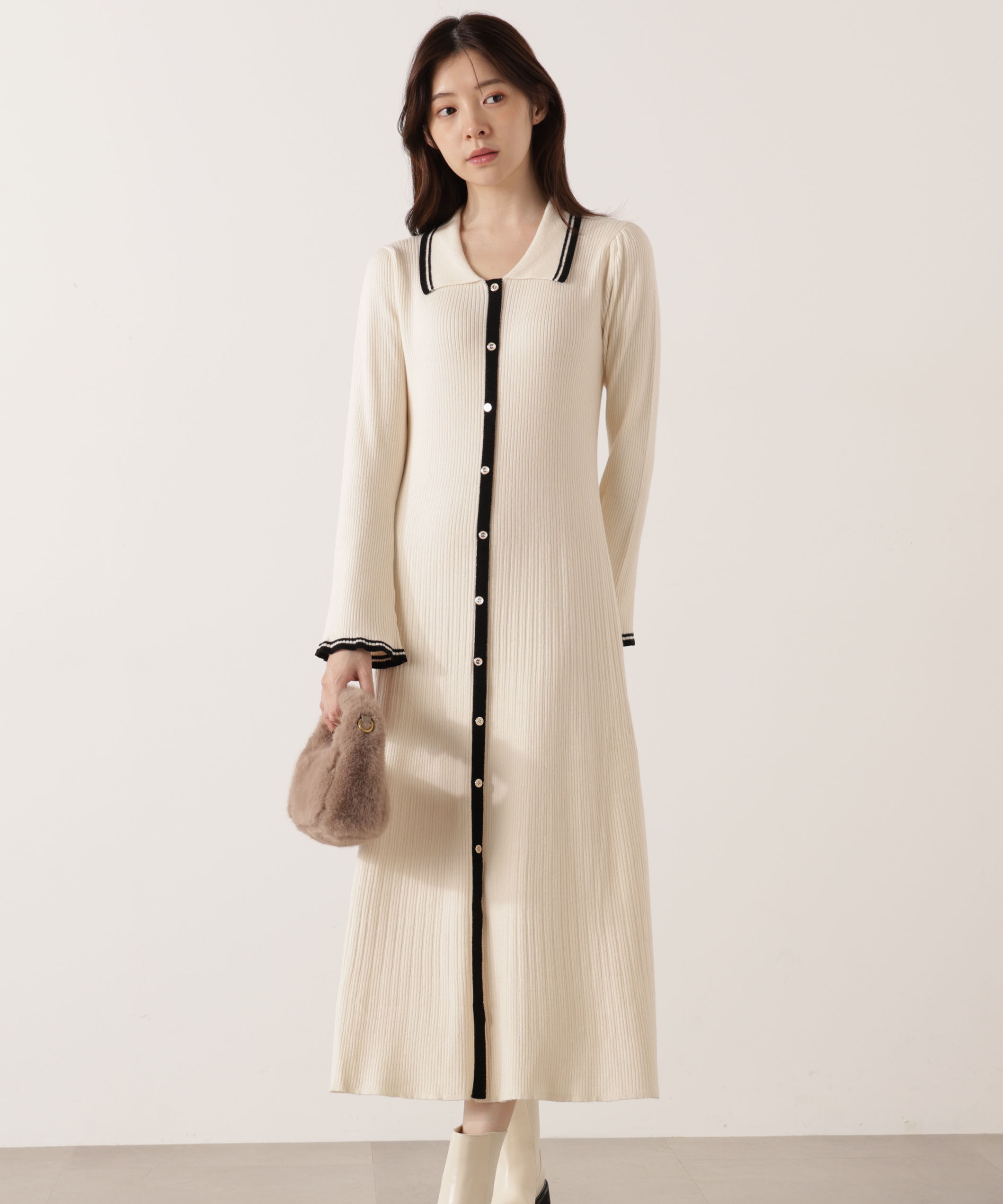 PROPORTION BODY DRESSING「《EDIT COLOGNE》バイカラー衿ニットワンピース 25AW」|ワンピース|