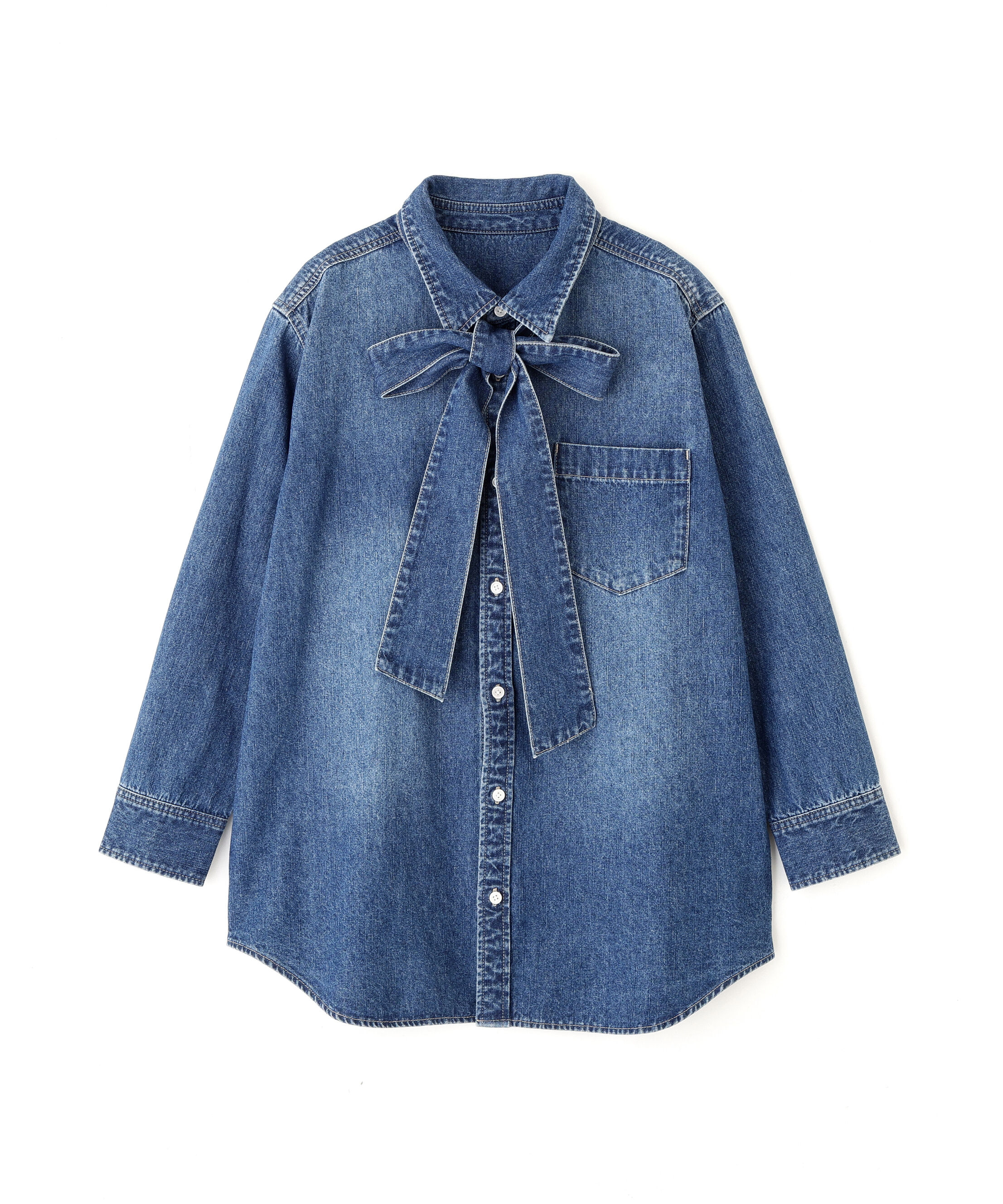  「ネックリボンデニムシャツ」|シャツ・ブラウス|