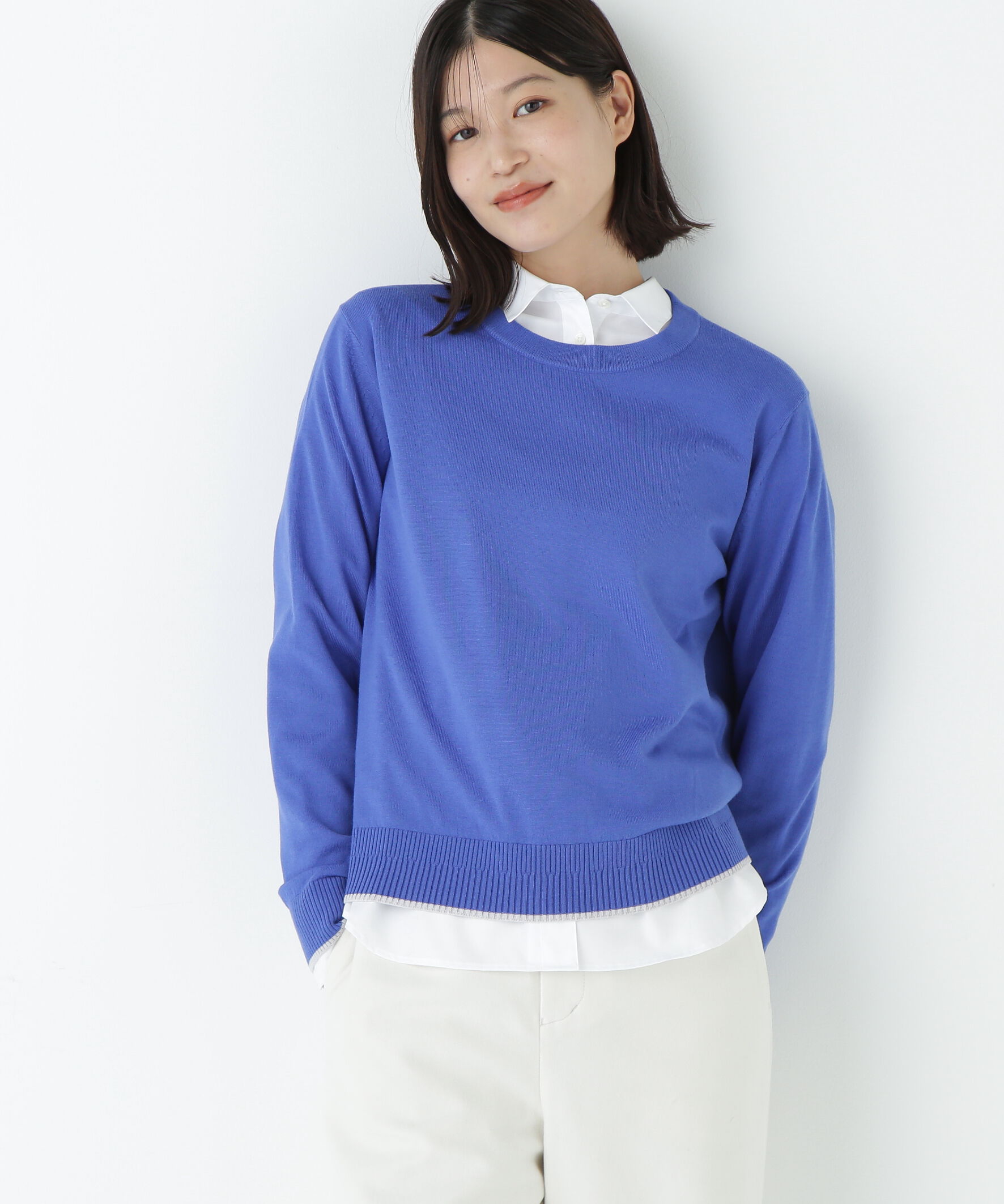  「梳毛ライン入りニットプルオーバー」|ニット・セーター|ブルー