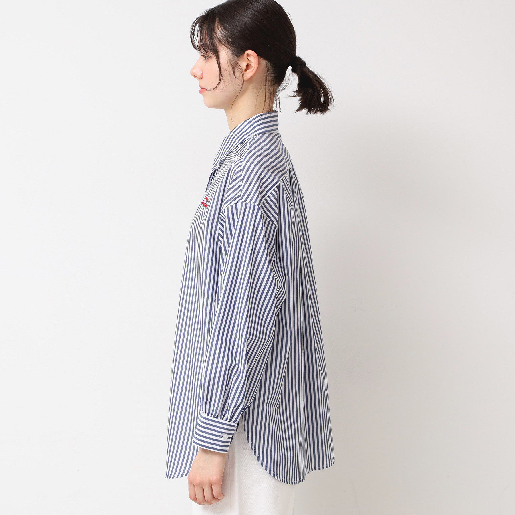Dessin「【洗える】ロゴ刺繍入りストライプオーバーシャツ」|シャツ・ブラウス|