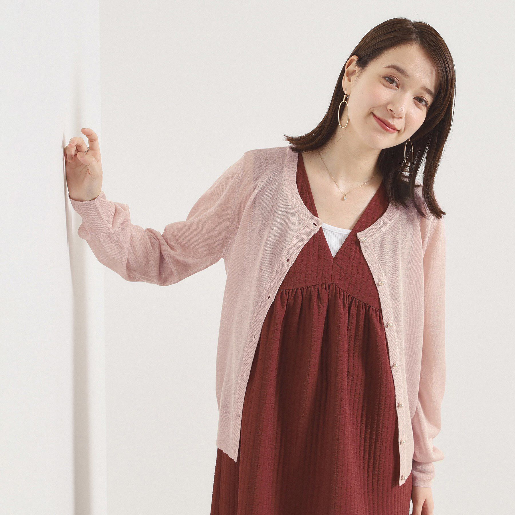 ITS&rsquo;DEMO「【手洗い可】ラメクルーカーディガン」|カーディガン|ライトピンク(070