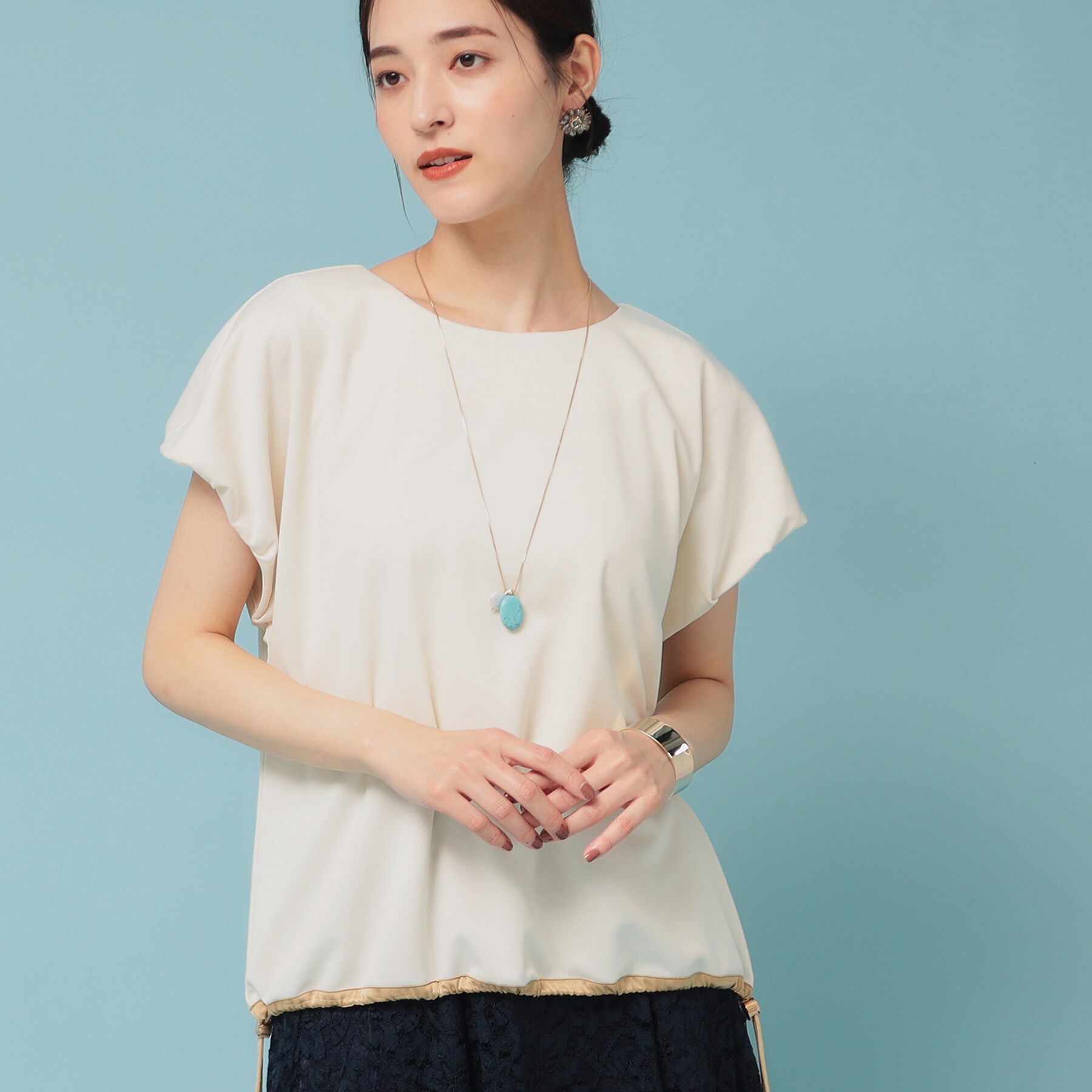 SunaUna「【ドロスト使い】ギャザートップス」|Tシャツ・カットソー|オフホワイト(003