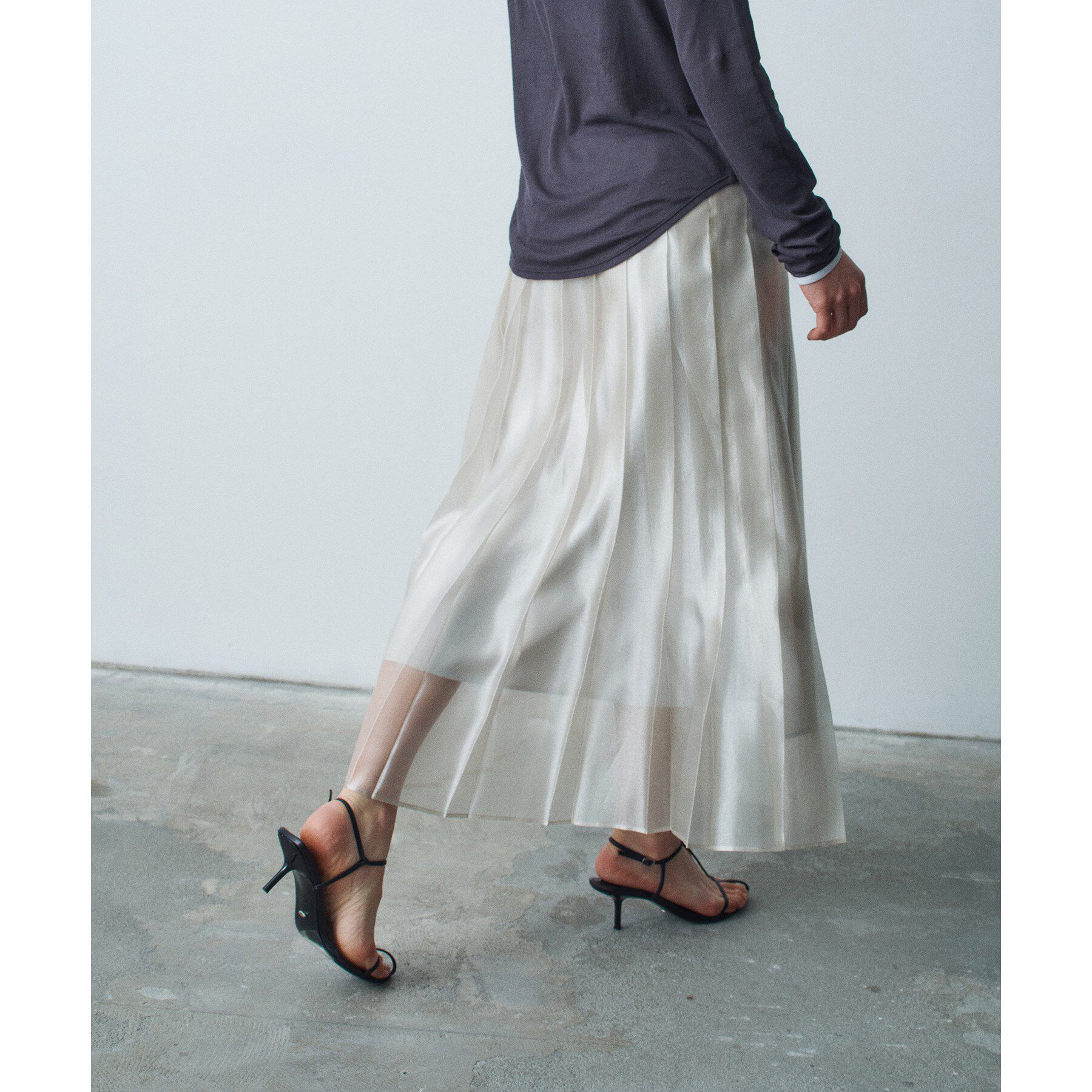 CODE A「shiny sheer pleated skirt」|スカート|ライトグリーン(02