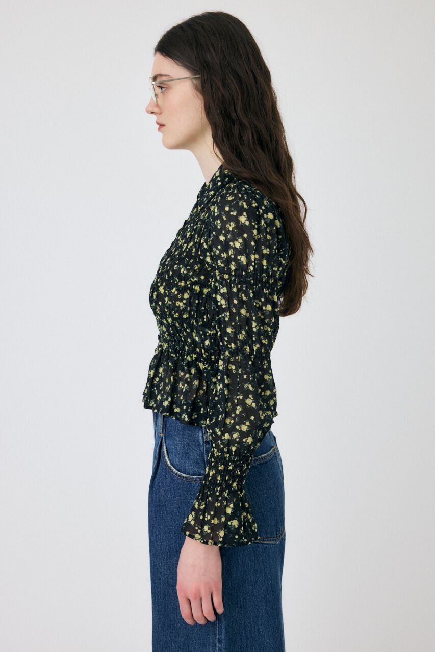 MOUSSY「SHIRRING FLORAL フィットシャツ」|シャツ・ブラウス|