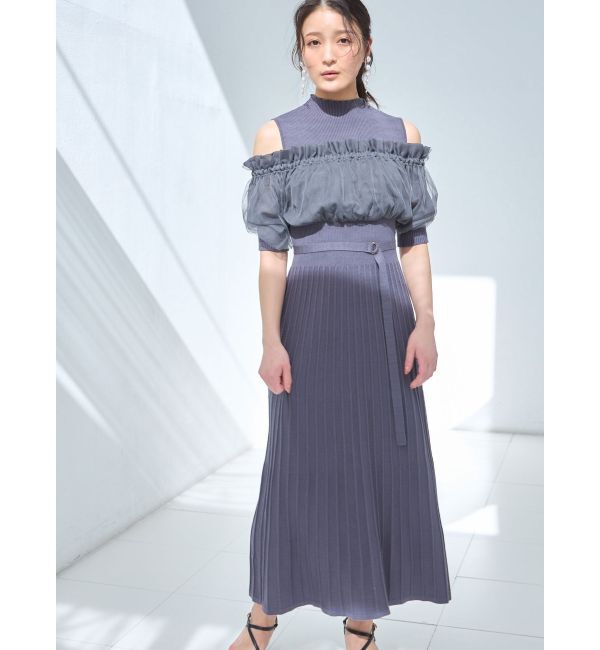 MERCURYDUO「異素材ドッキングオフショルニットハーフスリーブワンピース」|ワンピース|