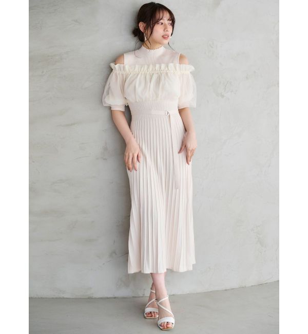 MERCURYDUO「異素材ドッキングオフショルニットハーフスリーブワンピース」|ワンピース|