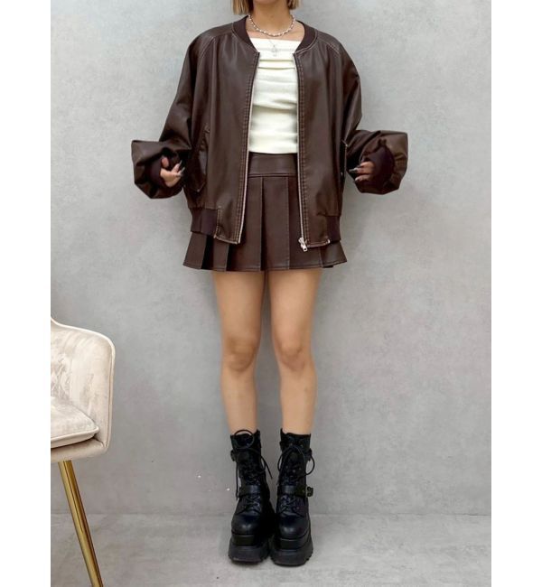 EVRIS「ヴィンテージライクフェイクレザープリーツミニスカート【セットアップ着用可能】」|スカート|