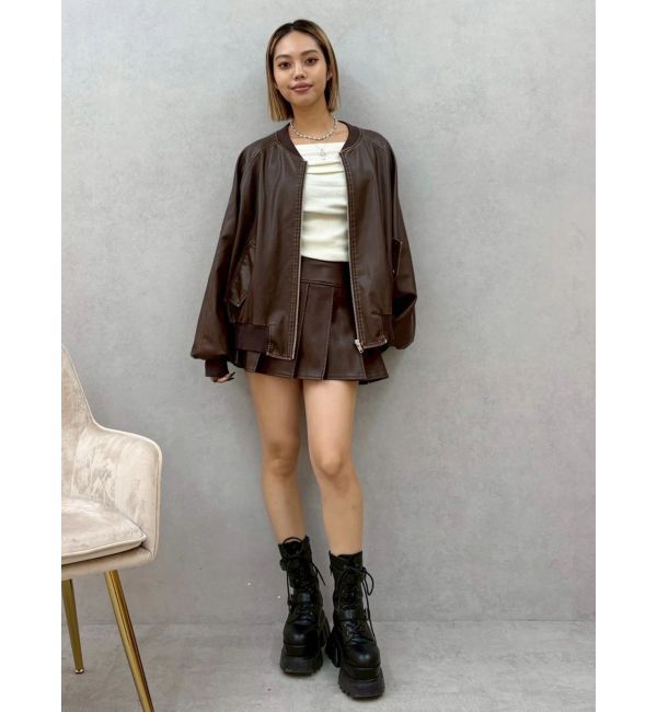 EVRIS「ヴィンテージライクフェイクレザープリーツミニスカート【セットアップ着用可能】」|スカート|