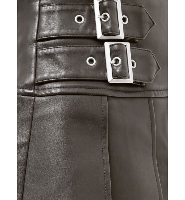 EVRIS「ヴィンテージライクフェイクレザープリーツミニスカート【セットアップ着用可能】」|スカート|