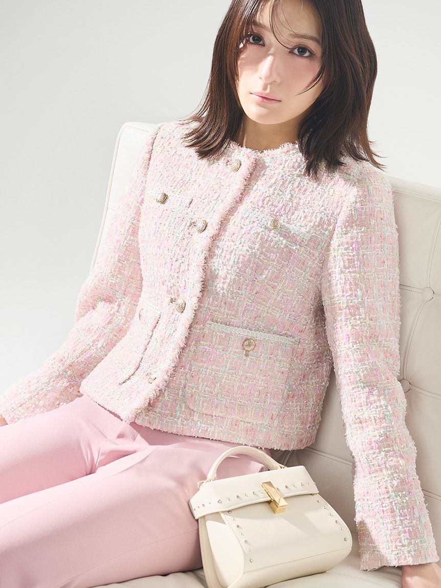 CELFORD「フリンジツイードジャケット」|ノーカラージャケット|