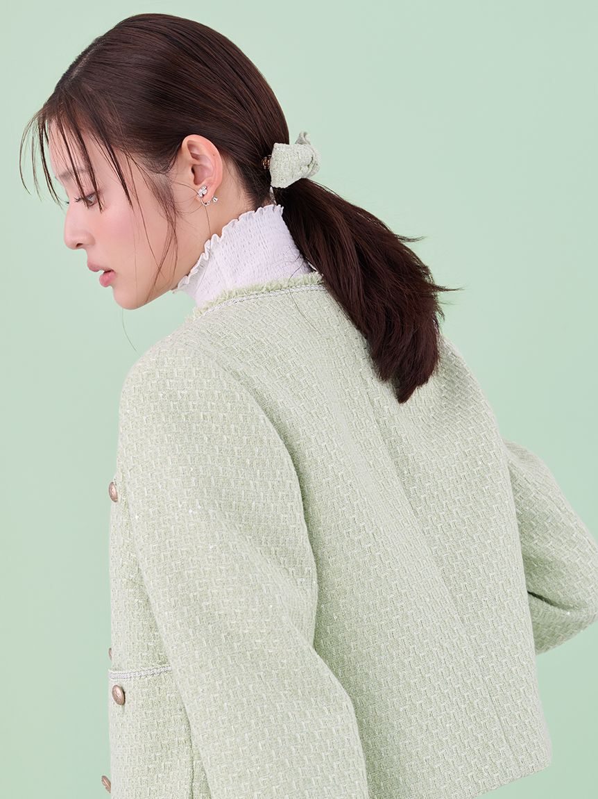 CELFORD「フリンジツイードジャケット」|ノーカラージャケット|