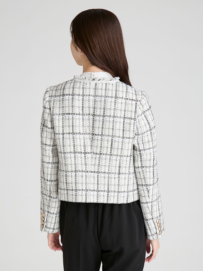 CELFORD「フリンジツイードジャケット」|ノーカラージャケット|