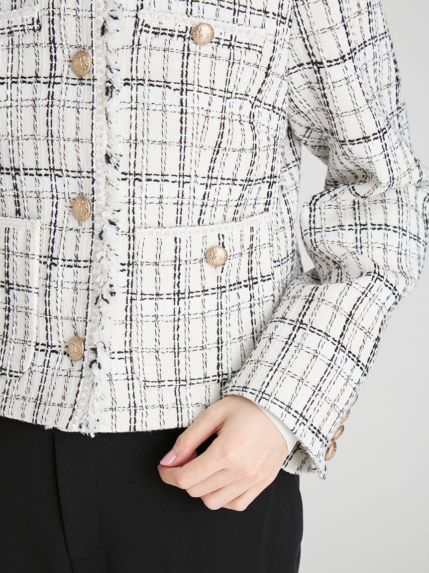 CELFORD「フリンジツイードジャケット」|ノーカラージャケット|