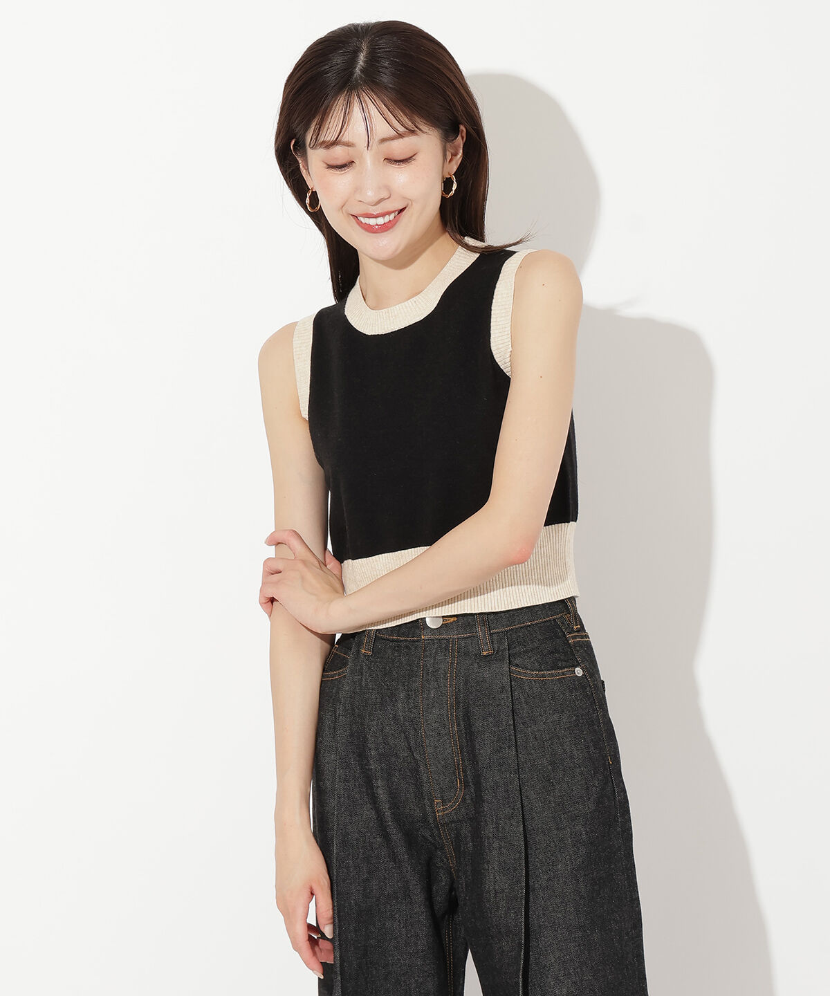 アンドクチュール「配色ニットアンサンブル」|カーディガン|