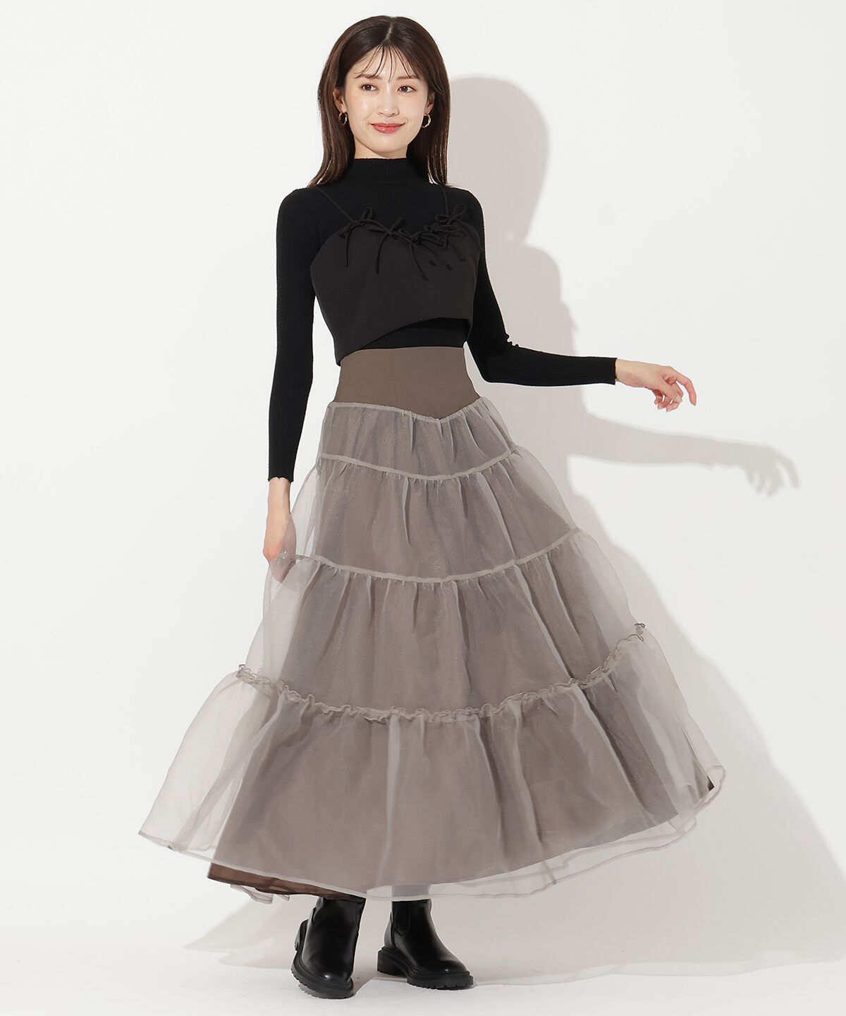 アンドクチュール「リボンビスチェ＋リブニットプルオーバー」|ニット・セーター|