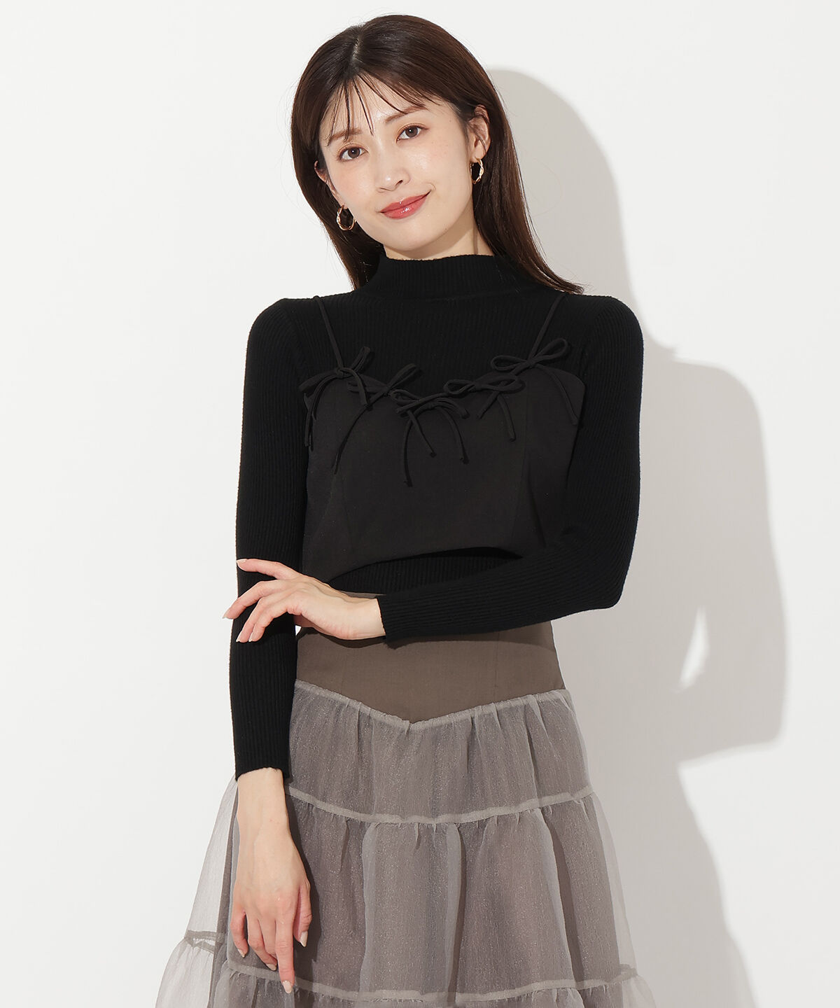 アンドクチュール「リボンビスチェ＋リブニットプルオーバー」|ニット・セーター|