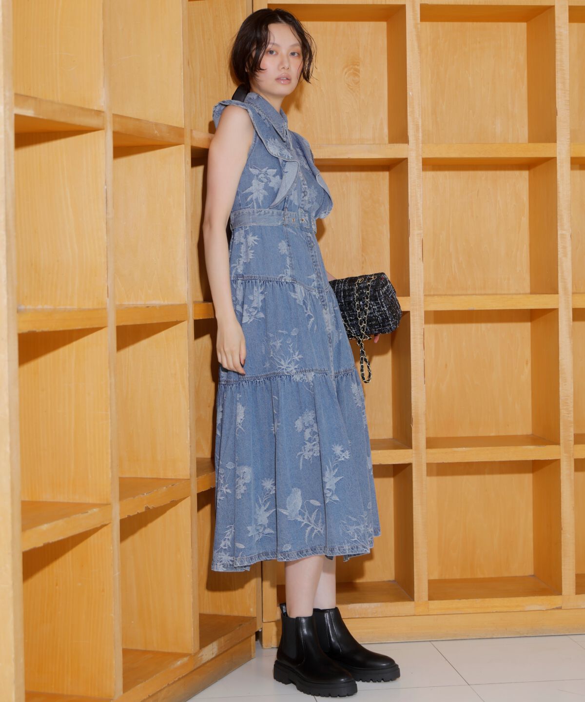 アンドクチュール「デニムフラワージャガードワンピース」|ワンピース|