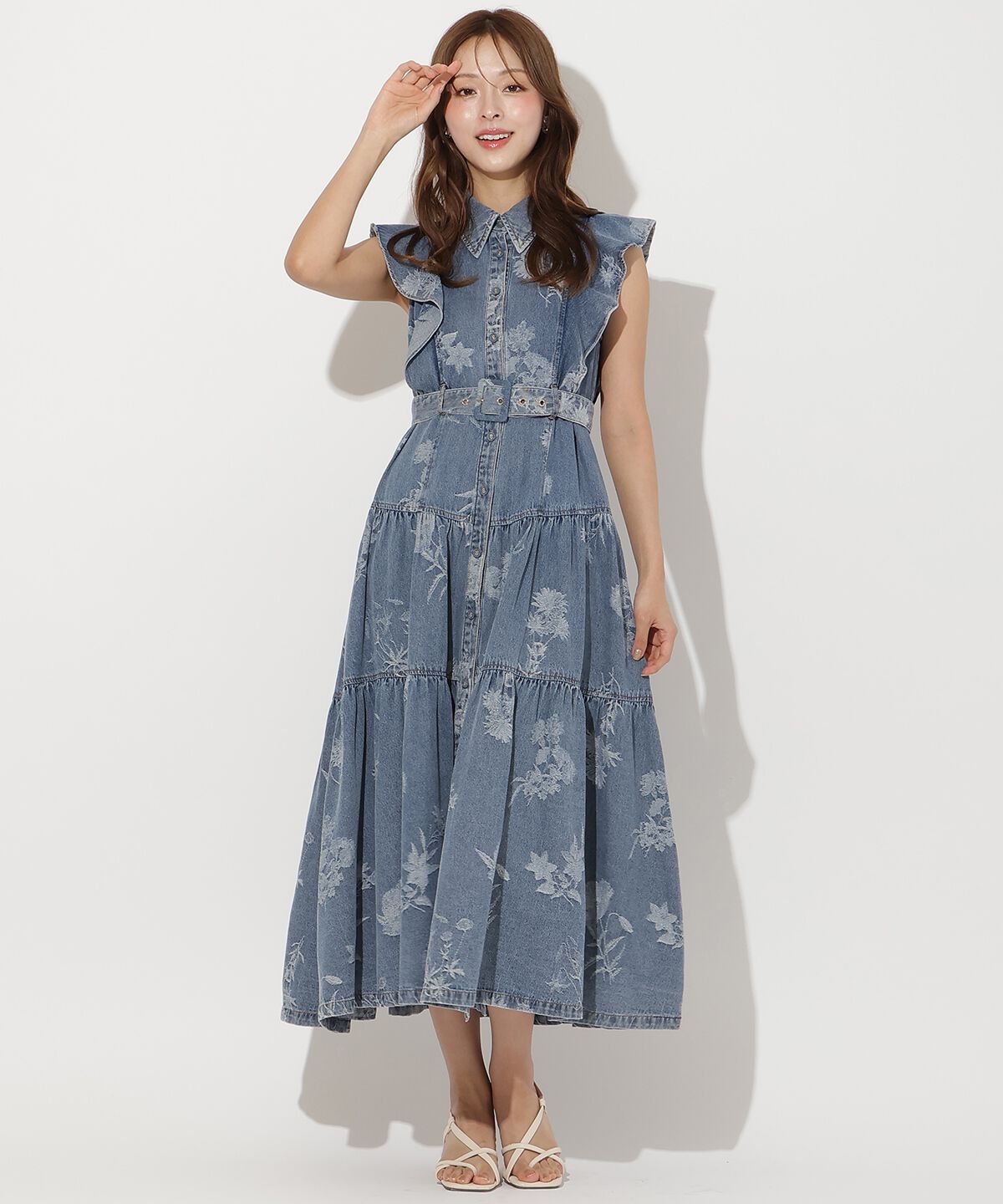 アンドクチュール「デニムフラワージャガードワンピース」|ワンピース|