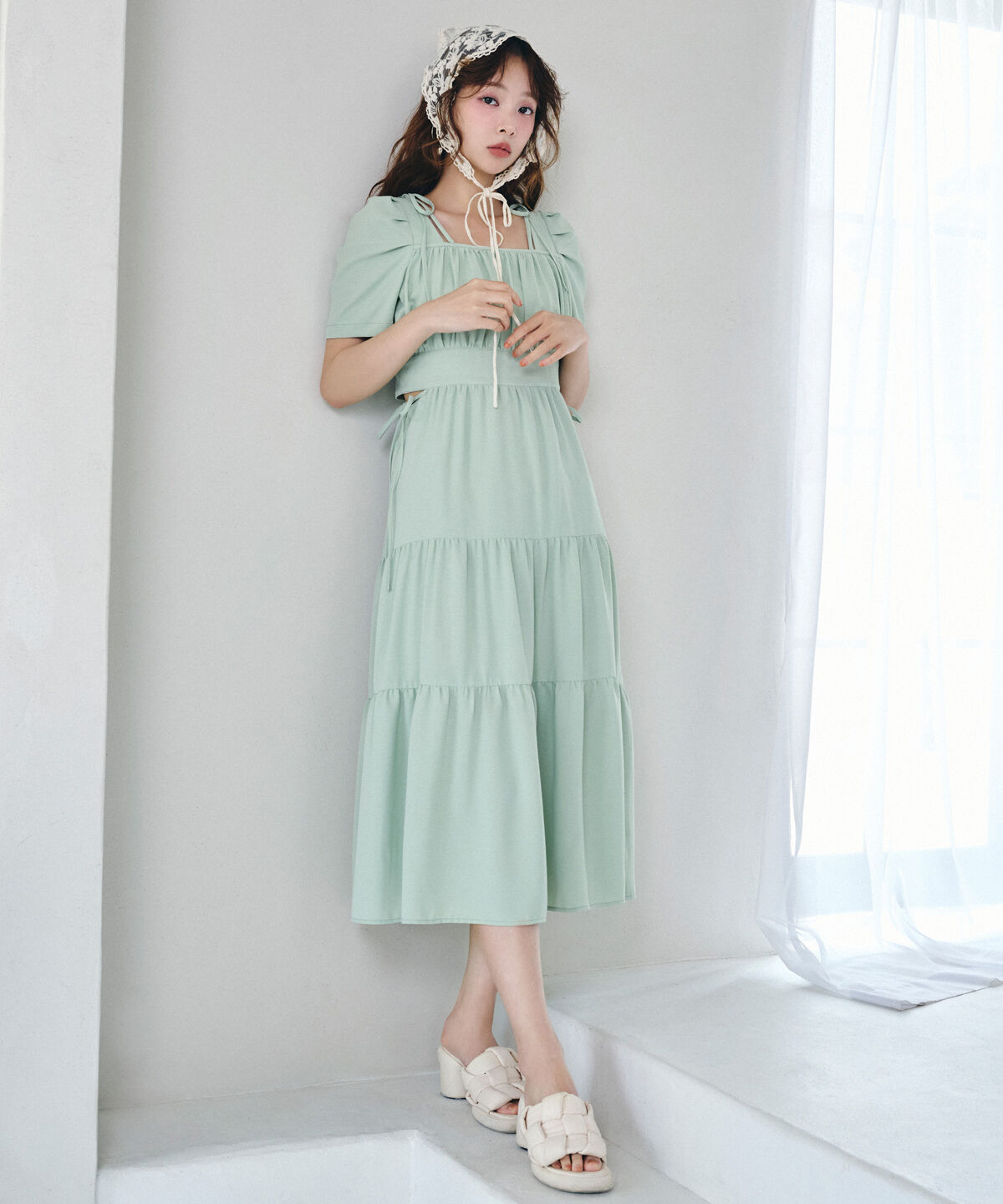 REDYAZEL「サイドリボンカットティアードワンピース」|ワンピース|ミント