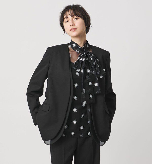 UNITED ARROWS「オーガンジー コンビ ジャケット」|ノーカラージャケット|BLACK