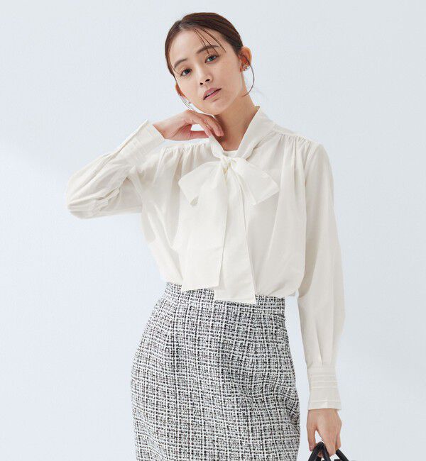 UNITED ARROWS green label relaxing「［size SHORTあり］ボウタイ ギャザー ブラウス」|シャツ・ブラウス|WHITE