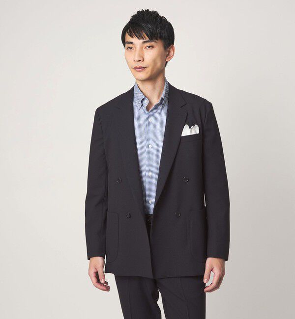 UNITED ARROWS green label relaxing「A+ ポリエステル シャークスキン ダブルブレスト 4B スタンダード セットアップ ジャケット -ウォッシャブ」|テーラードジャケット|NAVY