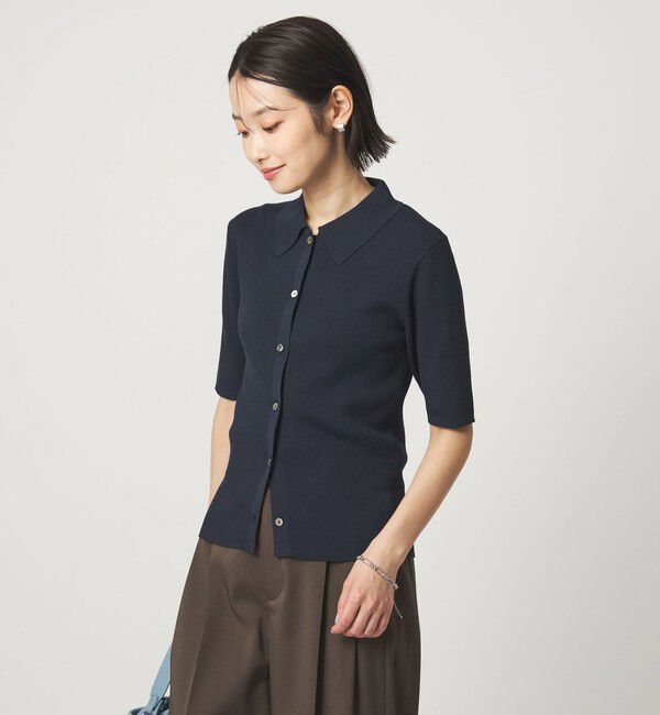 UNITED ARROWS green label relaxing「HIYOKE エリツキ リブ ニット マシンウォッシャブル UVカット 遮熱」|ニット・セーター|NAVY