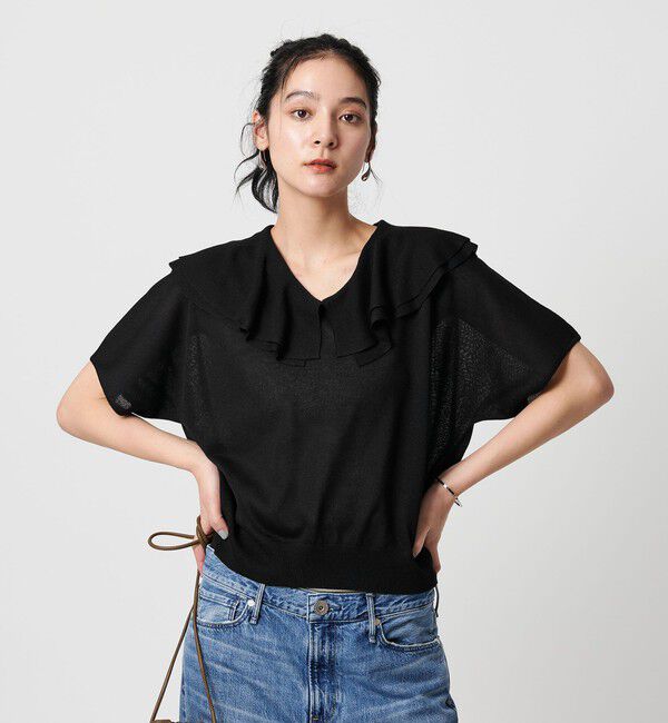 BEAUTY&YOUTH UNITED ARROWS「【WEB限定】フリルカラー ニットプルオーバー -ウォッシャブル-」|ニット・セーター|BLACK