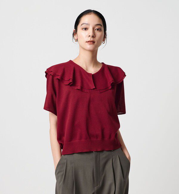 BEAUTY&YOUTH UNITED ARROWS「【WEB限定】フリルカラー ニットプルオーバー -ウォッシャブル-」|ニット・セーター|RED