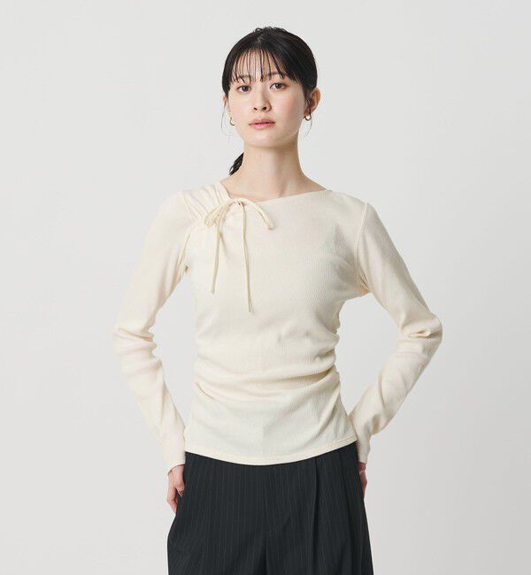 BEAUTY&YOUTH UNITED ARROWS「コットンリブ リボンギャザーカットソー」|Tシャツ・カットソー|