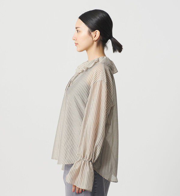 BEAUTY&YOUTH UNITED ARROWS「ストライプ ラッフル スキッパーブラウス ウォッシャブル」|シャツ・ブラウス|