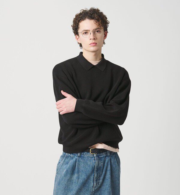 BEAUTY&YOUTH UNITED ARROWS「ファイン アゼ カラー ニット ウォッシャブル」|ニット・セーター|BLACK