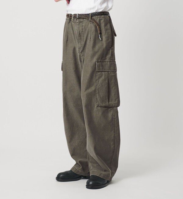 MONKEY TIME「ピグメント バックサテン カーブ カーゴ パンツ」|チノ|