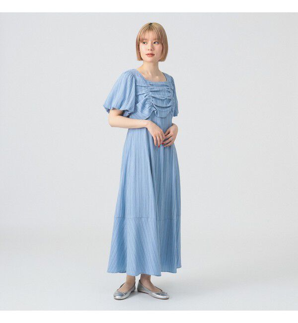 Ray BEAMS 「ジャカード スクエアネック パフスリーブ ワンピース」|ワンピース|