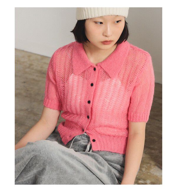 Ray BEAMS 「シャギー メッシュ ポロ カーディガン」|ニット・セーター|