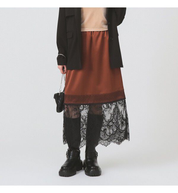 Ray BEAMS 「サテン レースキリカエ タイト スカート」|スカート|BROWN