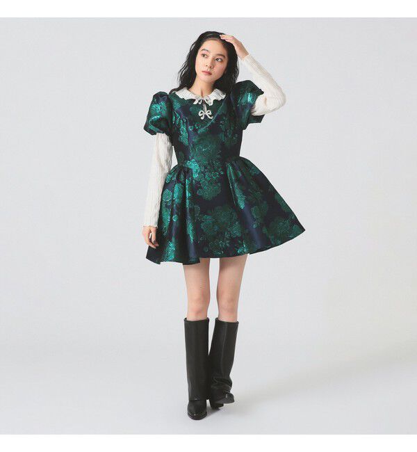 Ray BEAMS 「sister jane / LiLili Jacquard Mini Dress」|ワンピース|GREEN