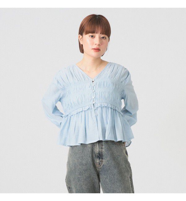 Ray BEAMS 「シャーリング ペプラム  ブラウス」|シャツ・ブラウス|BLUE