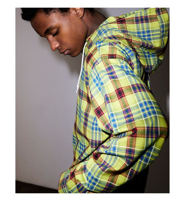 BEAMS「ワイドフィット リフレクター チェック フードシャツ」|シャツ・ブラウス|YELLOW