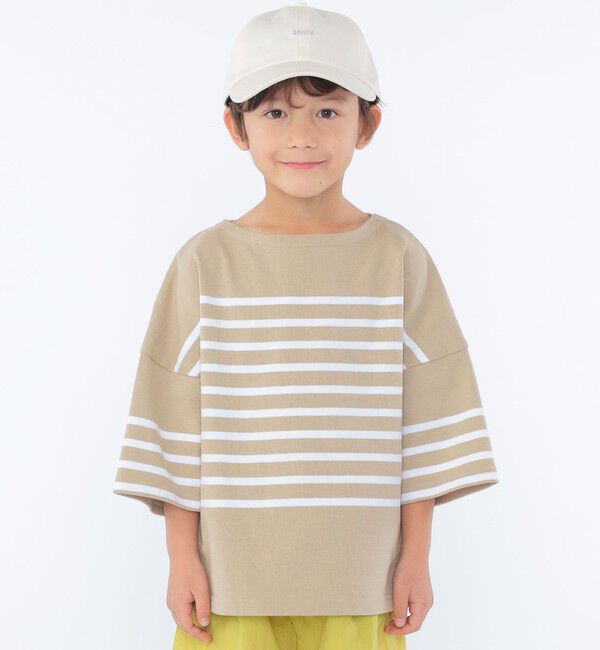 SHIPS KIDS「SHIPS KIDS:100～170cm / パネル ボーダー 半袖 TEE」|Tシャツ・カットソー|ベージュ