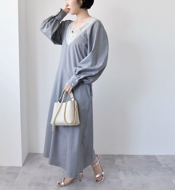 quaranciel「quaranciel:〈手洗い可能〉ウーステッド レース コンシャス ワンピース」|ワンピース|ライトグレー